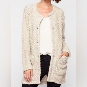 Eileen Fisher Textured Chevron Pattern Cream Soft Oversized Cardigan Size MP